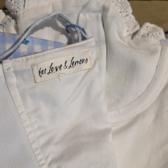 NEW $269 FOR LOVE AND LEMONS BRIGITTA FLORAL GINGHAM DENIM MINI DRESS W/ROSE S - Picture 11 of 13